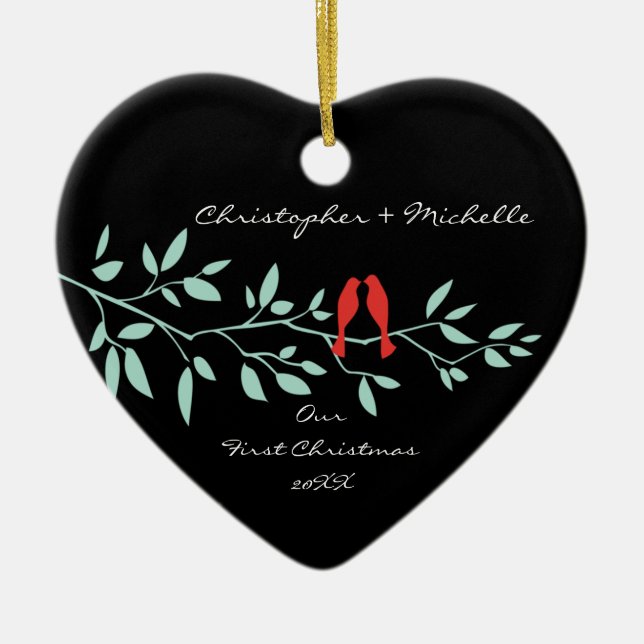 Love birds vår första julprydnad julgransprydnad keramik (Framsidan)