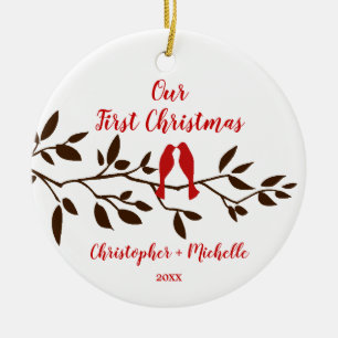 Love birds vår första julprydnad julgransprydnad keramik