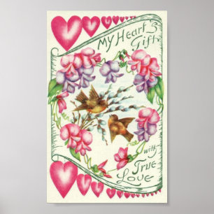 Love birds Vintage Alla hjärtans dag Poster