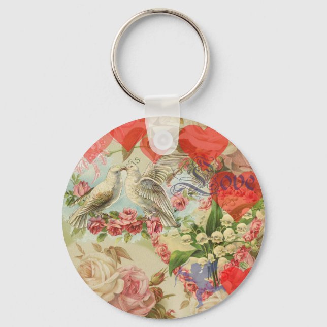 Love birds vintage, antikt hjärta kärlek nyckelring (Framsida)