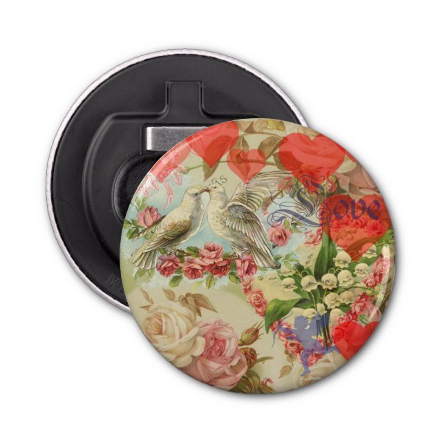 Love birds Vintage Antique Heart Flasköppnare (Framsidan)