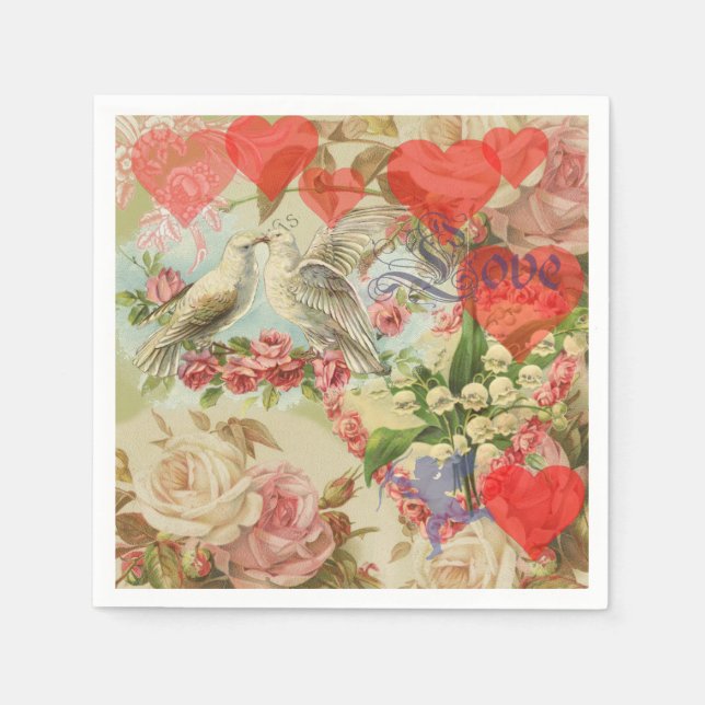 Love birds Vintage Antique Heart Pappersservett (Framsidan)