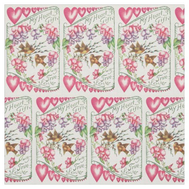 Love birds Vintage Valentines Day Fabric Tyg (Provkarta)