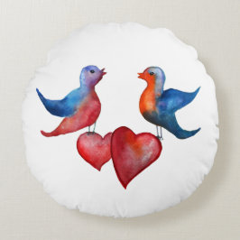 Love birds, Watercolor Art Round Cera Cushion Rund Kudde