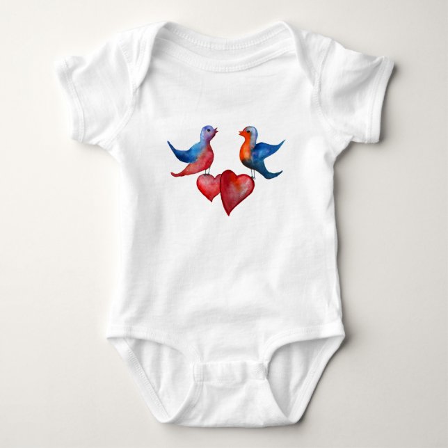 Love birds, Watercolor Birds Jersey Bodykostym T-shirt (Framsida)