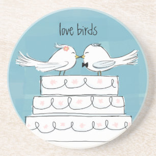 Love birdsbrud- & brudgumbröllopstårtakyss underlägg sandsten