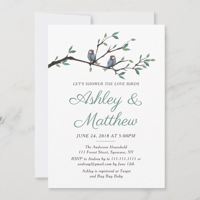 Love birdsinbjudningskort för möhippan inbjudningar (Framsida)