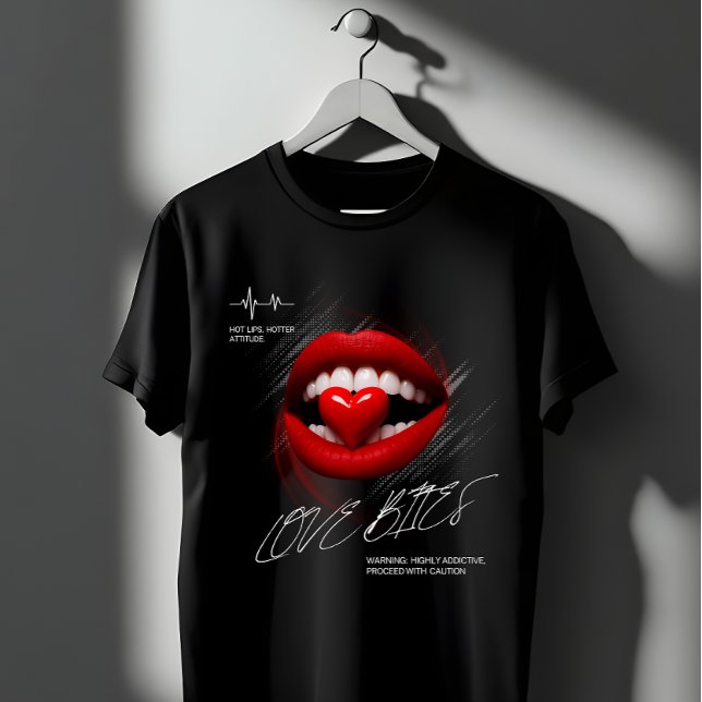 Love Bites Red Lips Heart Attitude Graphic T Shirt (Skapare uppladdad)