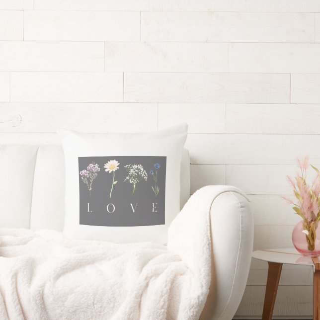LOVE Blommig  – Romantisk Botanisk Tryck Kudde (Soffa)