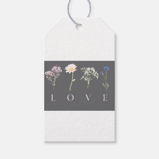 LOVE Blommig  – Romantisk Botanisk Tryckt Manual Presentetikett (Framsidan)