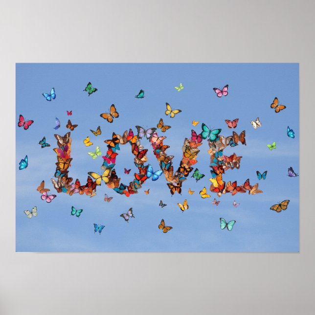 LOVE Blue Sky Butterflies | Inspirational Hope Art Poster (Framsidan)