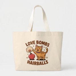Love Bombs & Hairballs Funny Cat Tote Bag – Cute C Jumbo Tygkasse
