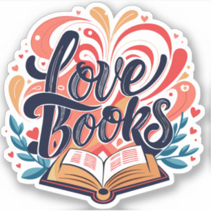 Love Books Calligraphy Heart Design Klistermärken
