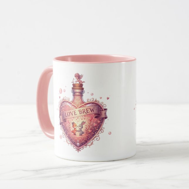"Love Brew" Vintage Heart Potion Coffee Mug Mugg (Framsida vänster)
