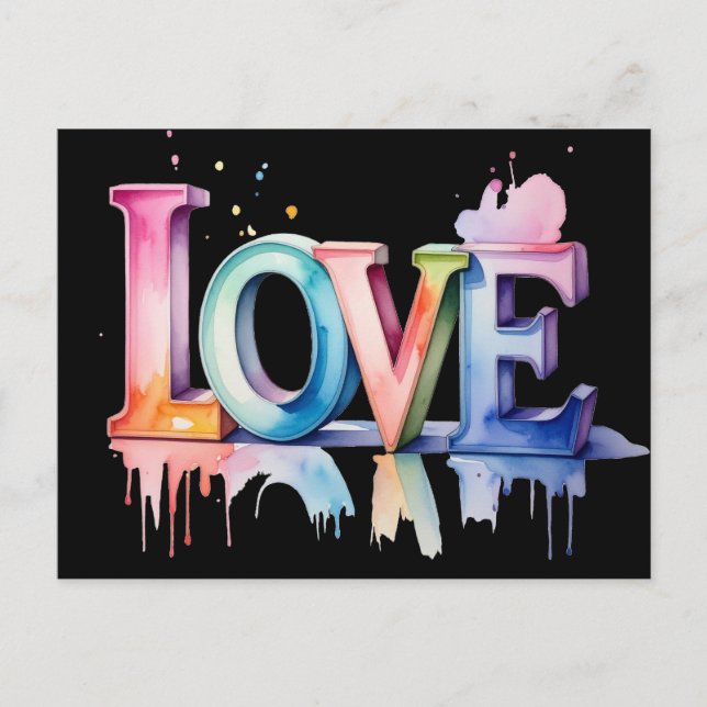 Love Buchstaben in Pastellfarben 3D Inbjudan Vykort (Framsida)