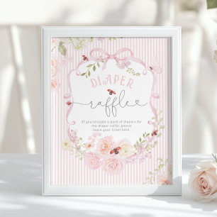 Love Bug Blöja Lotteri Bow Wildflower Babyfirande Poster
