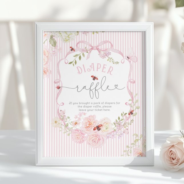 Love Bug Blöja Lotteri Bow Wildflower Babyfirande Poster (Skapare uppladdad)