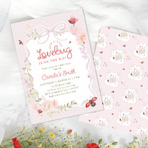 Love Bug Blommig Preppy Flicka Baby Shower Inbjuda Inbjudningar