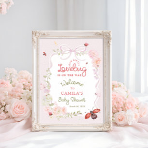 Love Bug Blush Rosa Blommig Baby Shower Välkomst  Poster