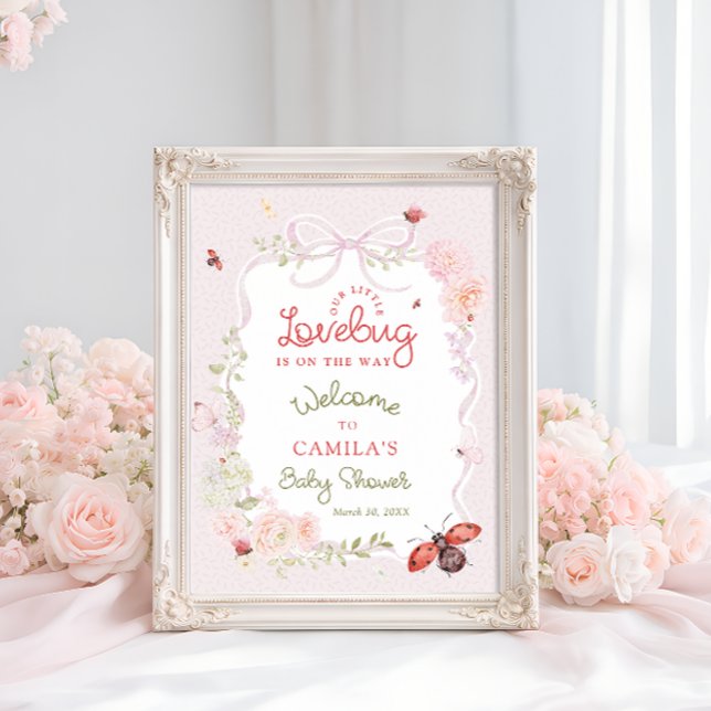 Love Bug Blush Rosa Blommig Baby Shower Välkomst  Poster (Skapare uppladdad)