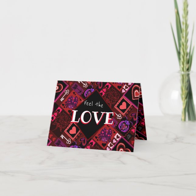 Love Bug & Cute Hearts Mönster Vikt Holiday Card Helgkort (Framsida)