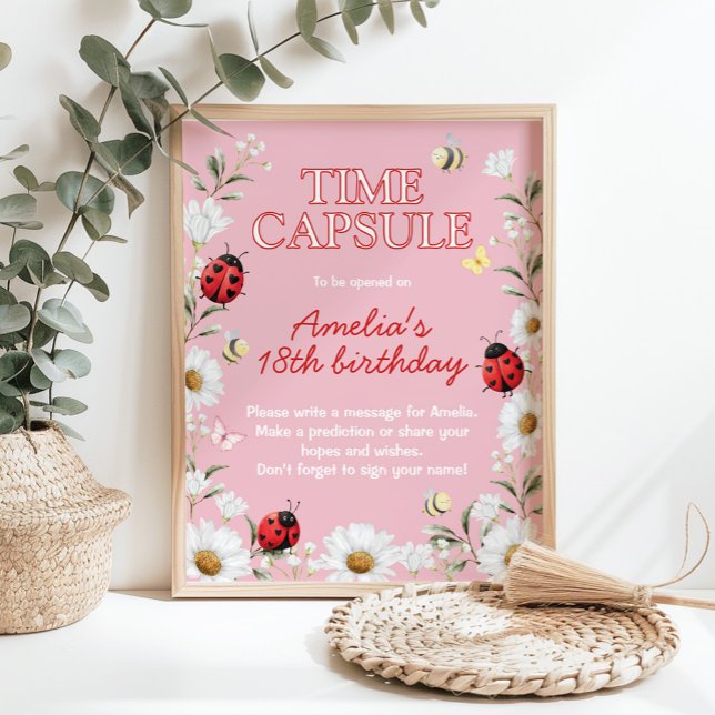 Love Bug Daisy Birthday Party Time Capsule Sign Poster (Skapare uppladdad)