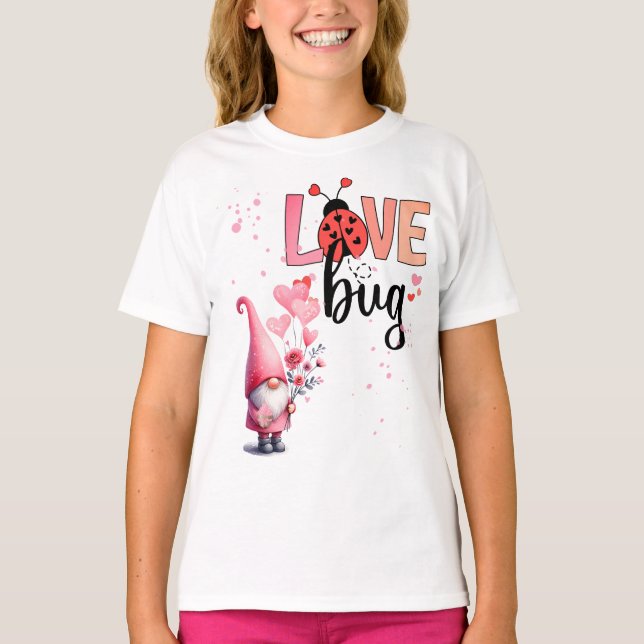 Love Bug -- Gnome, Flowers, Balloons T Shirt (Framsida)