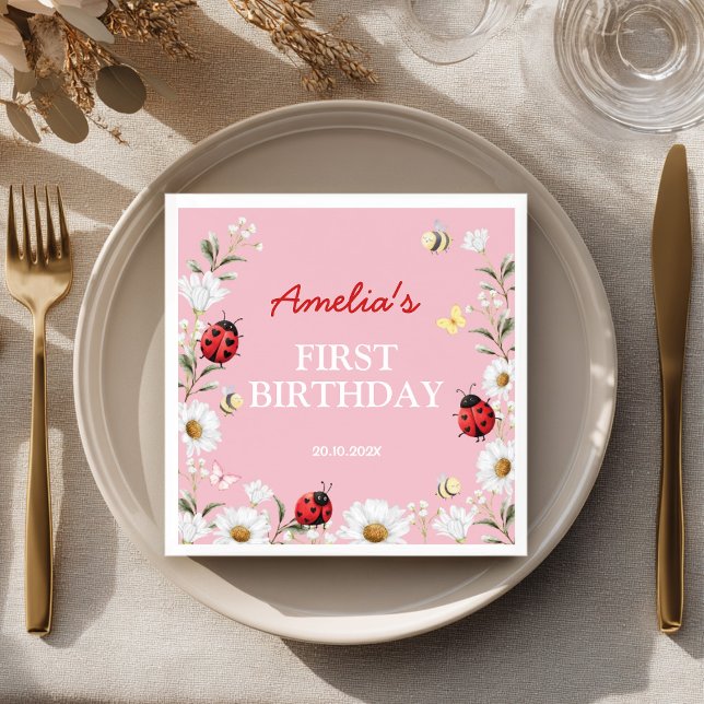 Love Bug Ladybug Daisy Floral Birthday Party Pappersservett (Skapare uppladdad)