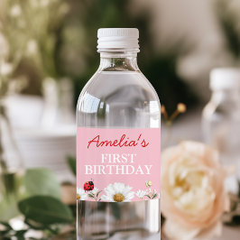 Love Bug Ladybug Daisy Floral Birthday Party Vattenflaskor Etikett