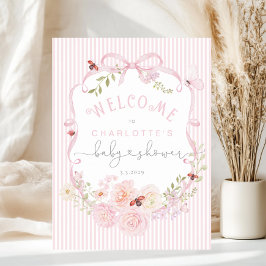 Love Bug Pink Bow Stripes Baby Shower Welcome Foam Poster