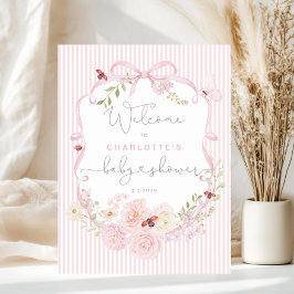 Love Bug Pink Bow Stripes Baby Shower Welcome Poster