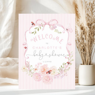 Love Bug Rosa Båge Ränder Baby Shower Välkommen Sk Poster