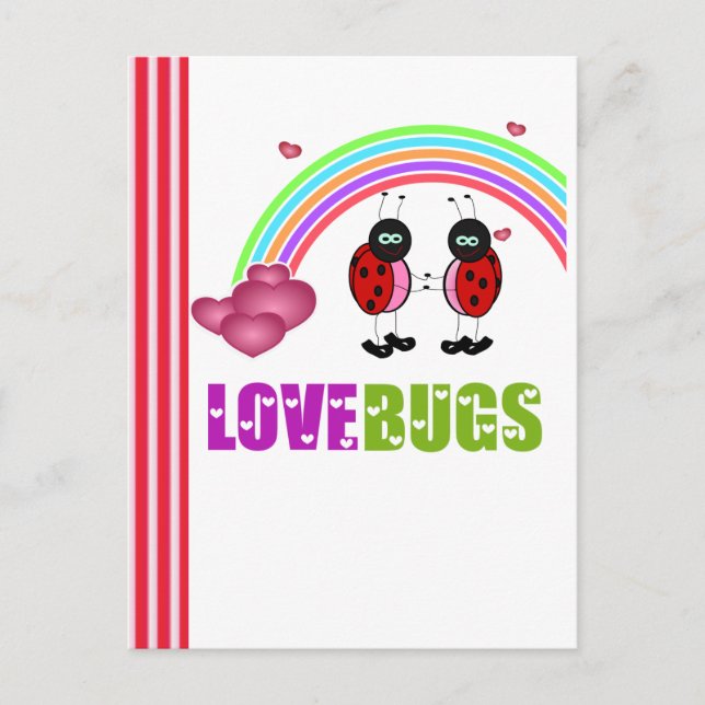Love bugs Valentine's Day Postcard Helg Vykort (Framsida)