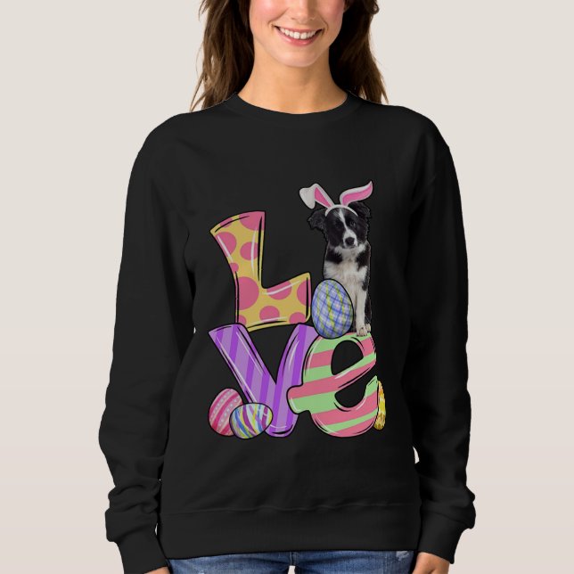 LOVE Bunny Border Collie Dog Easter Eggs Easter Da T Shirt (Framsida)