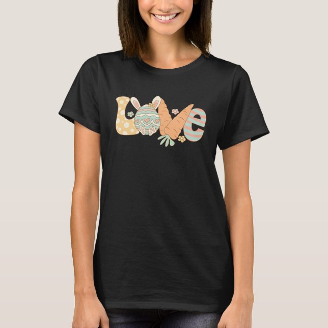 Love Bunny Ears Hearts Flowers Retro Groovy Easter T Shirt (Framsida)