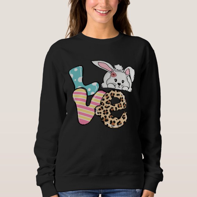 Love Bunny Leopard Plaid Easter Day Retro Groovy T Shirt (Framsida)