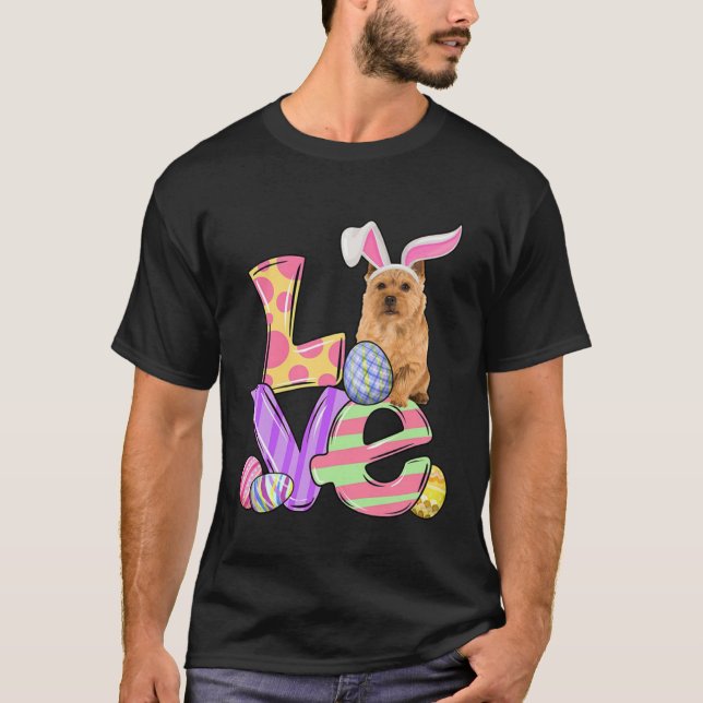 LOVE Bunny Norwich Terrier Dog Easter Eggs Easter  T Shirt (Framsida)