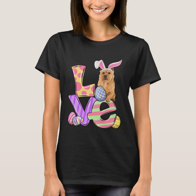 LOVE Bunny Norwich Terrier Dog Easter Eggs Easter  T Shirt (Framsida)