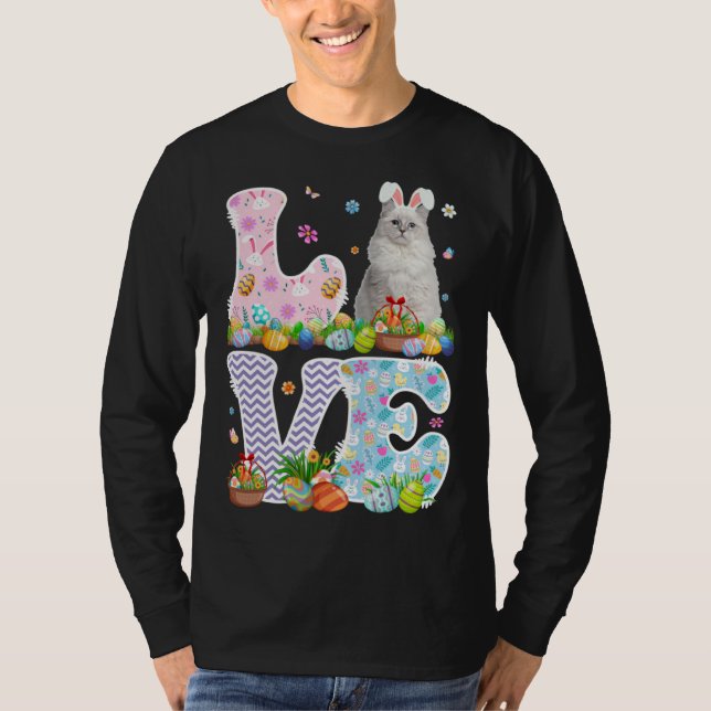 Love Bunny Ragdoll Cat & Easter Egg Basket Easter  T Shirt (Framsida)