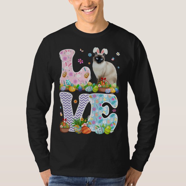 Love Bunny Siamese Cat & Easter Egg Basket Easter  T Shirt (Framsida)