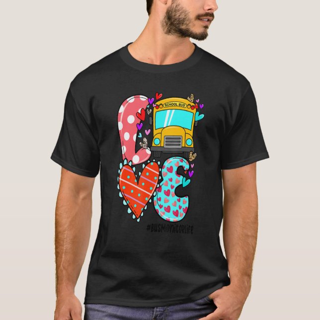 LOVE Bus Monitor Life Leopard Heart Valentine's Da T Shirt (Framsida)