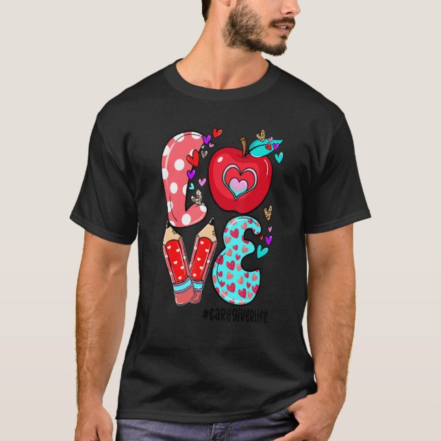 LOVE Caregiver Life Leopard Heart Valentine's Day  T Shirt (Framsida)