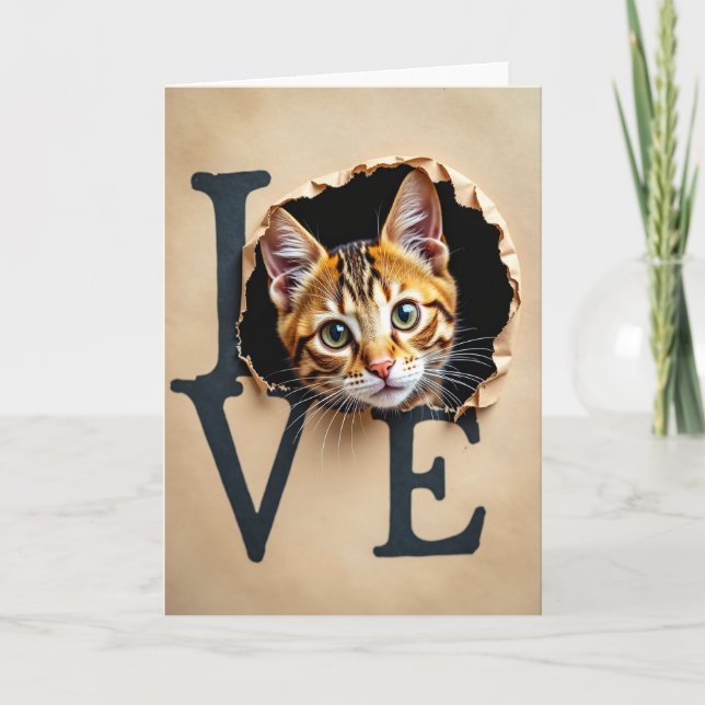 Love Cat Peek Card Kort (Framsida)