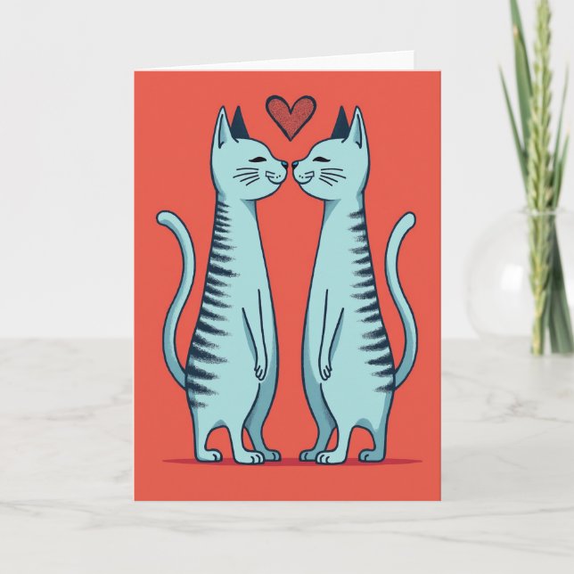 Love Cats Kissing Heart Card Kort (Framsida)