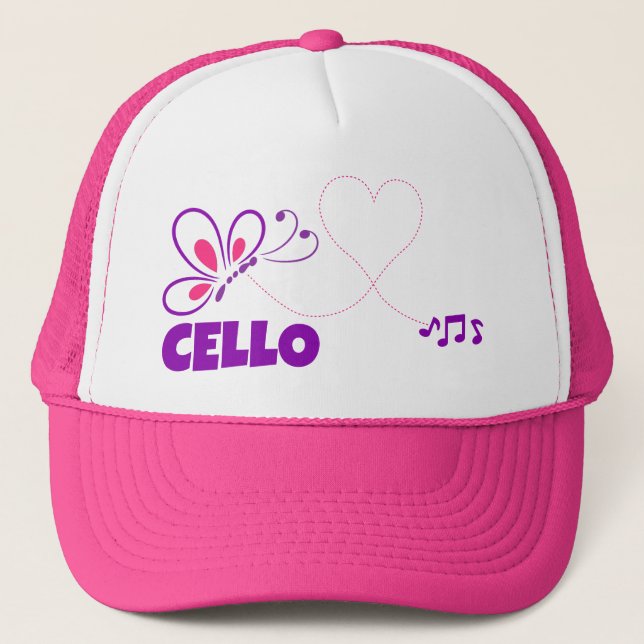 Love Cello Pink Purple Butterfly Heart Keps (Framsida)