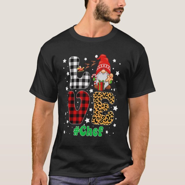 Love Chef Gnome Christmas Leopard Plaid Xmas Pajam T Shirt (Framsida)