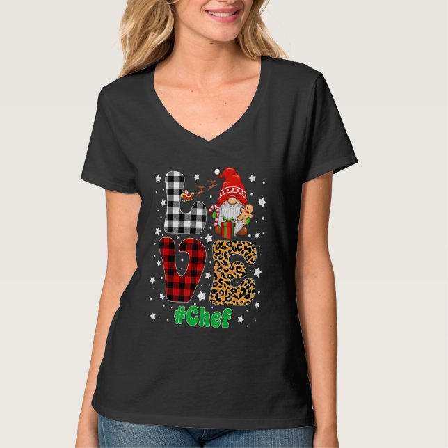 Love Chef Gnome Christmas Leopard Plaid Xmas Pajam T Shirt (Framsida)
