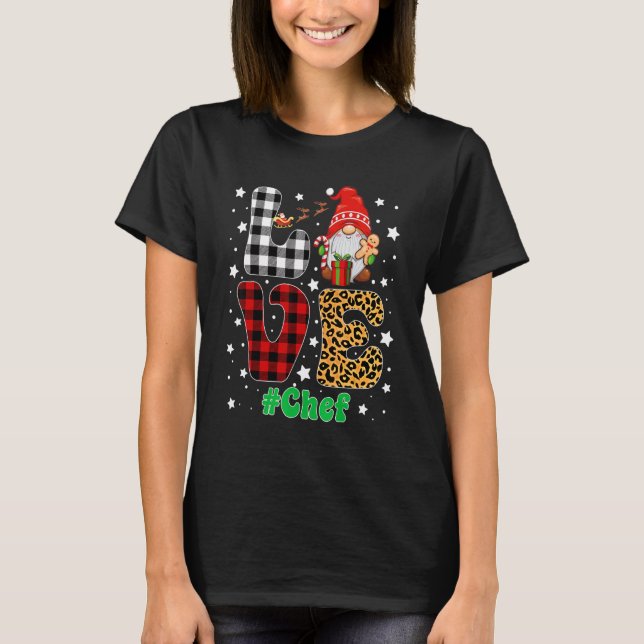 Love Chef Gnome Christmas Leopard Plaid Xmas Pajam T Shirt (Framsida)