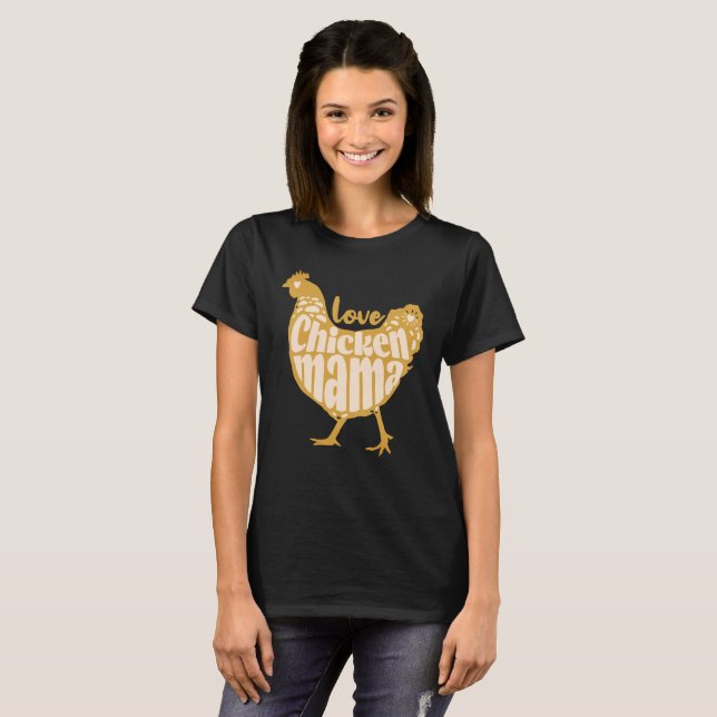 Love Chicken Mama Farmhouse Typografi T Shirt (Hel framsida)