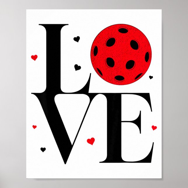 Love Ckleball Valentines Day Cute Red Heart  Poster (Framsidan)